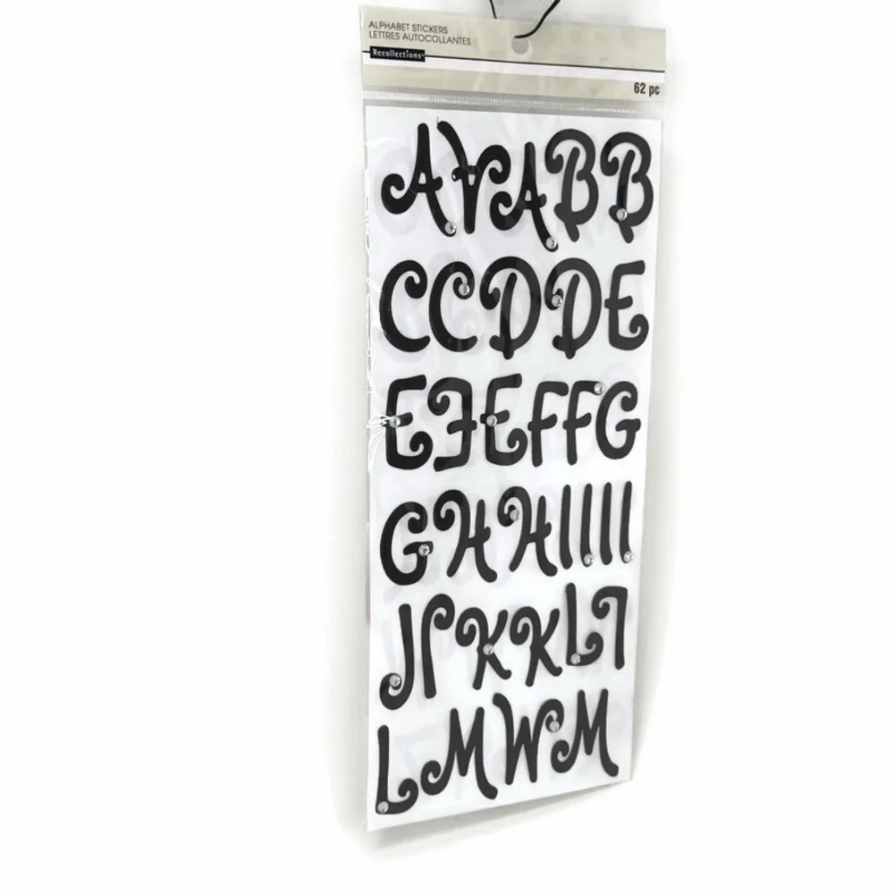 62 Piece Black Alphabet Stickers with Rhinestone Accents